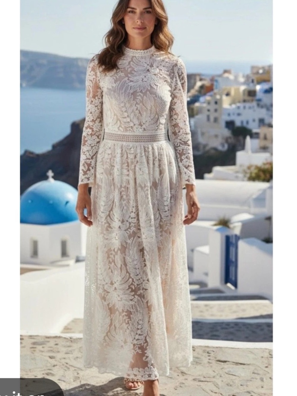 Ivy City Co White Floral Lace Long-Sleeve Midi Dress